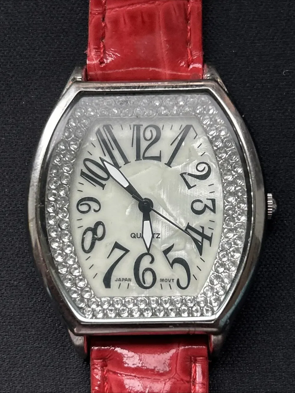 Silver Tone Red Band Women’s Quartz Watch